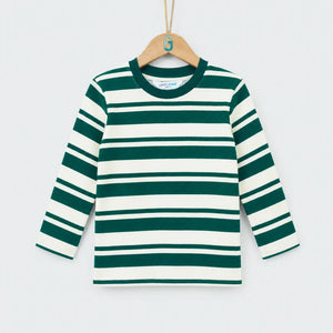 28051 - Crewneck Stripped Long Sleeves - Green And Off White