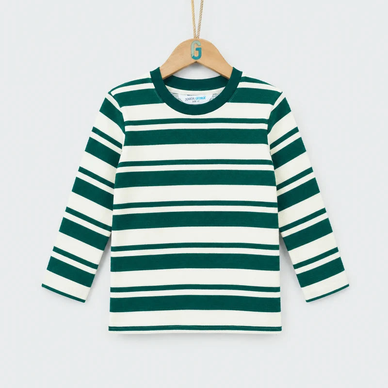 28051 - Crewneck Stripped Long Sleeves - Green And Off White