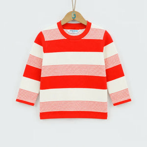 28050 - Crewneck Stripped Long Sleeves - Red And Off White