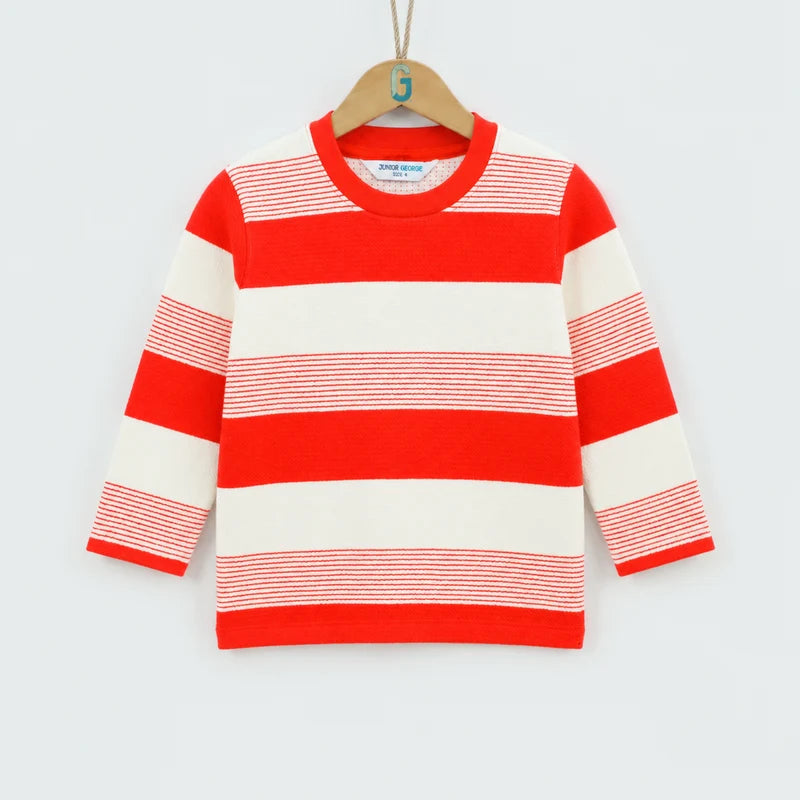 28050 - Crewneck Stripped Long Sleeves - Red And Off White